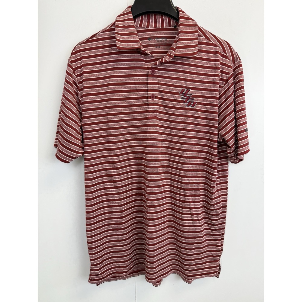 Columbia Golf Polo Shirt Men's Medium Red Striped Performance USCA Logo Stretch